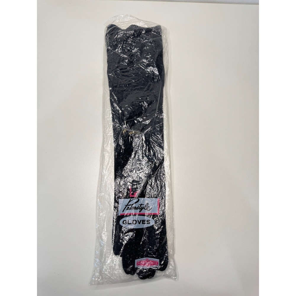 Vtg NEW Primstyle WoolWorths Black Opera Length Gloves Nylon Satin Stretch